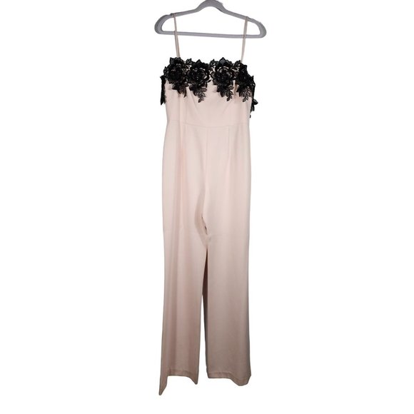 Black Halo NWT Lace Jumpsuit Shell Pink Black Wide Leg Tall Long 12